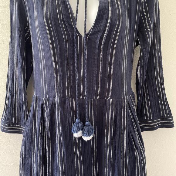Sea New York Dress 6 Blue Striped Boho Coastal Midi Cottage Peasant Classic - Picture 8 of 14